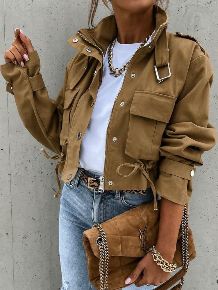 Cropped high-neck zip jacket
