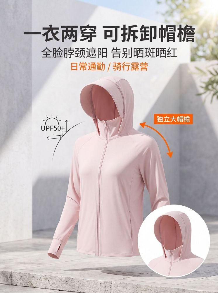 Nylon sun jacket - detachable wide brim